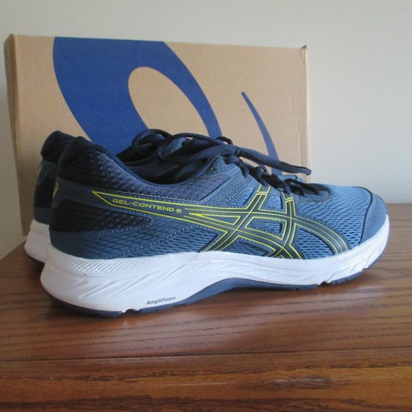 Asics Gel Contend 6 Men's 11.5 Running Shoes Blue Grand Shark Vibrant Yellow - Picture 1 of 14